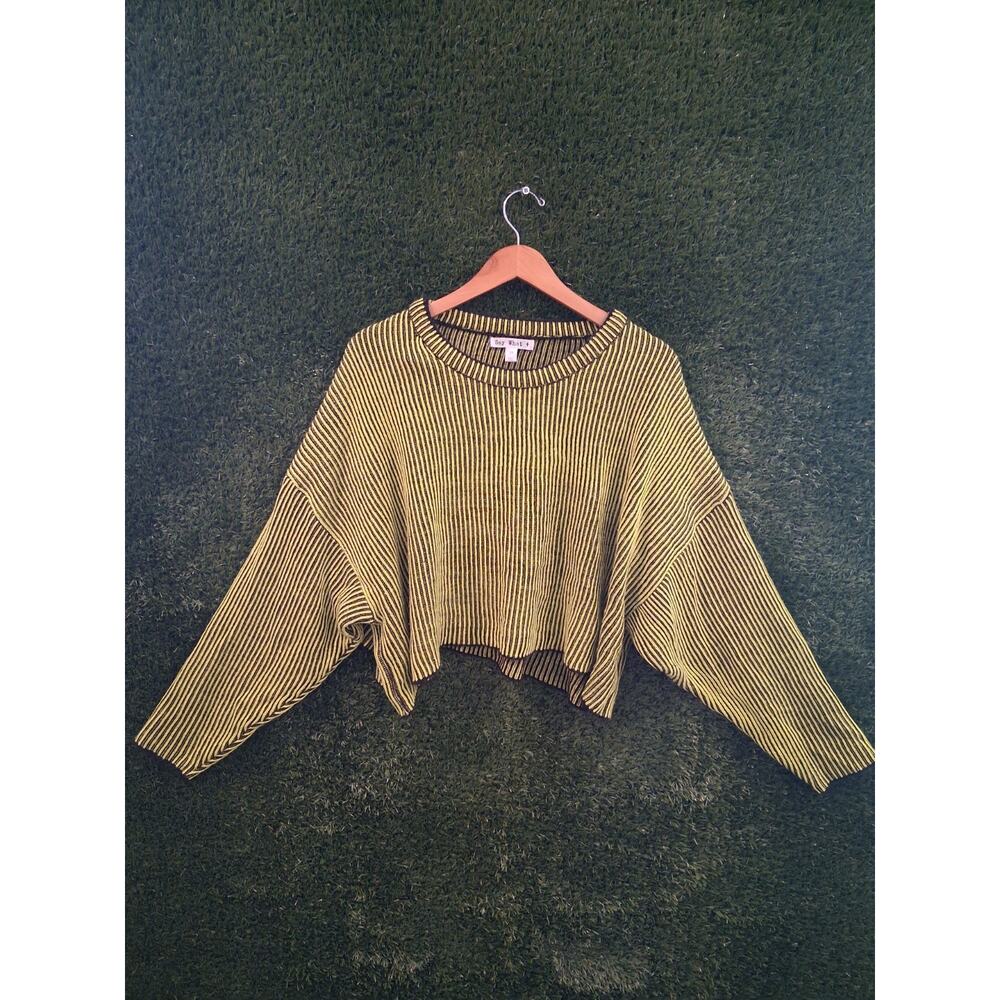 Say What? Plus Size 3X Cropped Sweater Ribbed Striped Yellow Black Knit